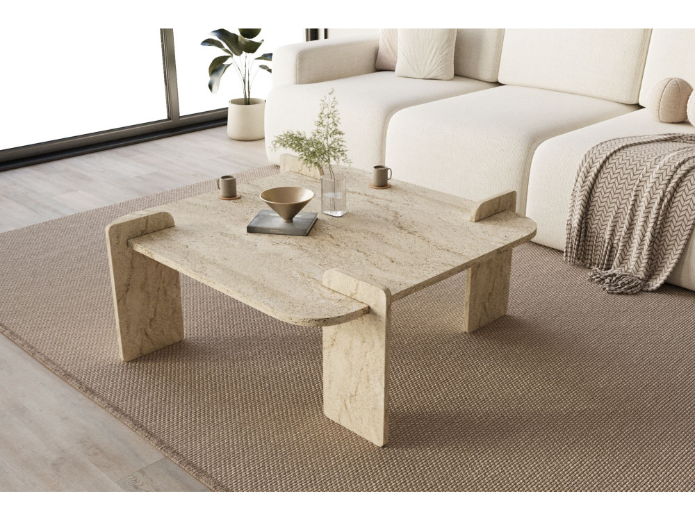 Tavolino in legno "Woog" 90 x 90 x 35 cm - Travertino