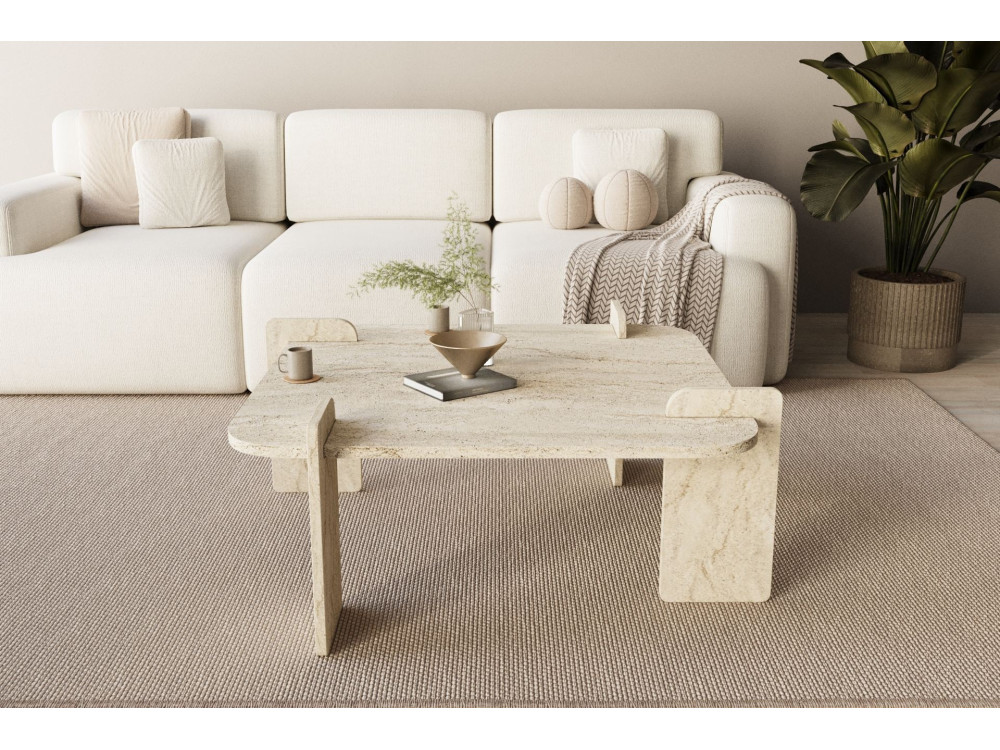 Tavolino in legno "Woog" 90 x 90 x 35 cm - Travertino