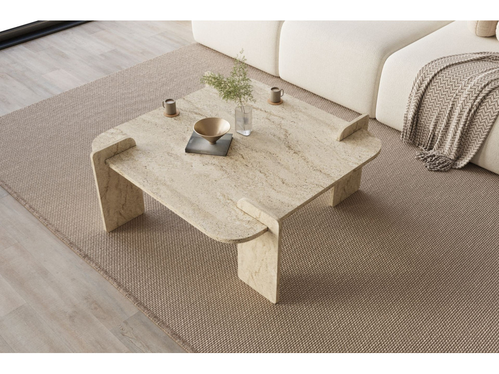 Tavolino in legno "Woog" 90 x 90 x 35 cm - Travertino