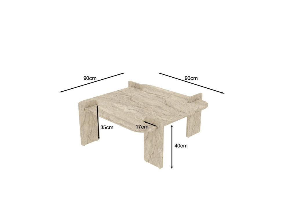 Tavolino in legno "Woog" 90 x 90 x 35 cm - Travertino