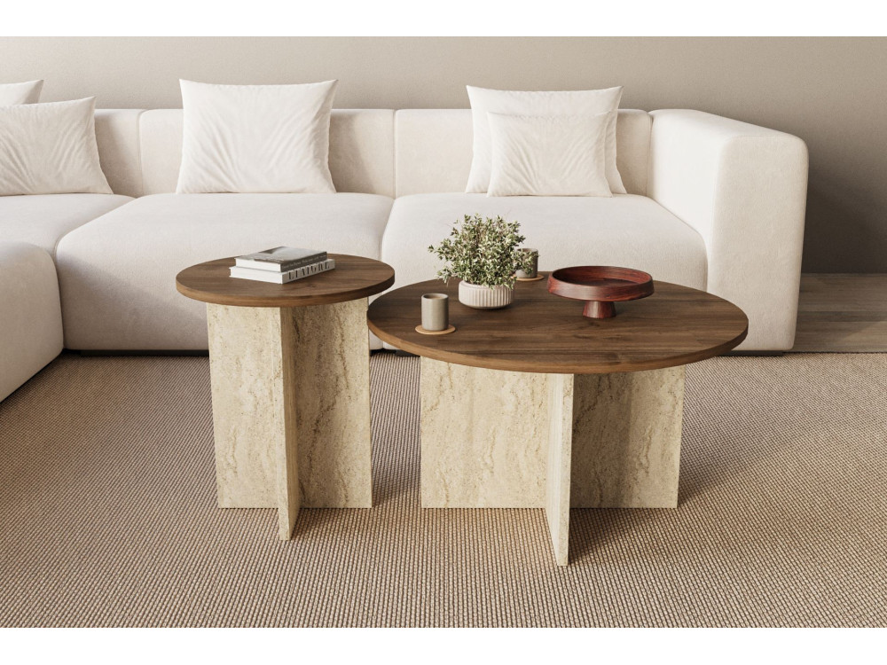 Set di tavolini in legno "Private" 70 x 70 x 40 cm - Noce
