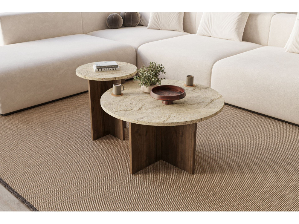 Set di tavolini in legno "Private" 70 x 70 x 40 cm - Travertino