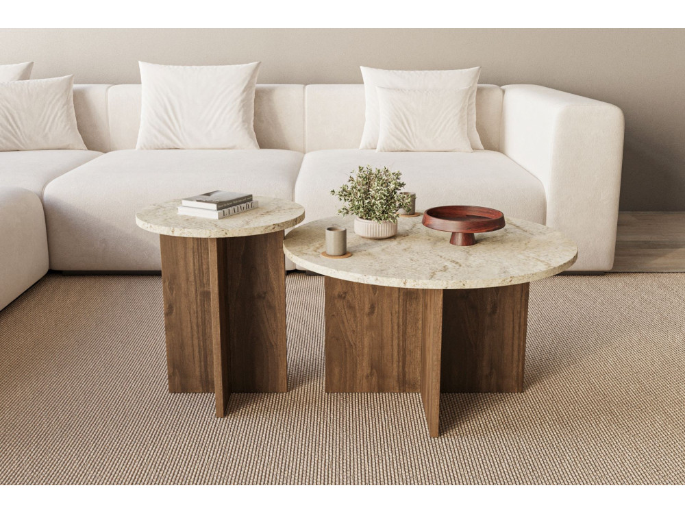 Set di tavolini in legno "Private" 70 x 70 x 40 cm - Travertino