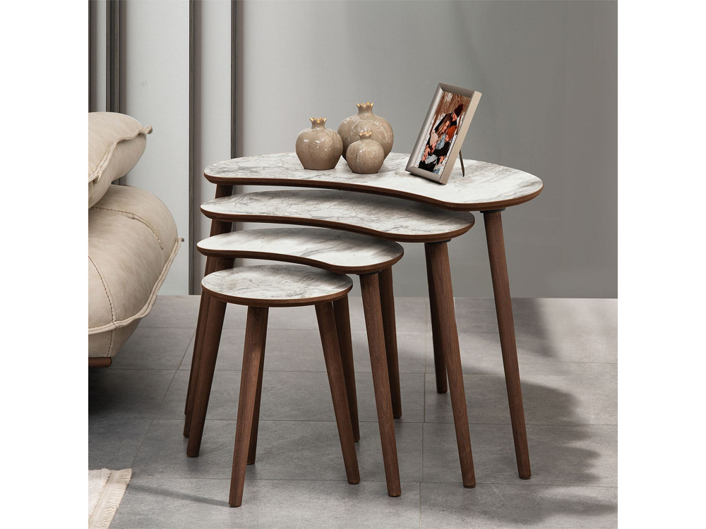 Tavolo nido in legno "Moon" (4 pezzi) 40 x 75 x 55 cm - Bianco