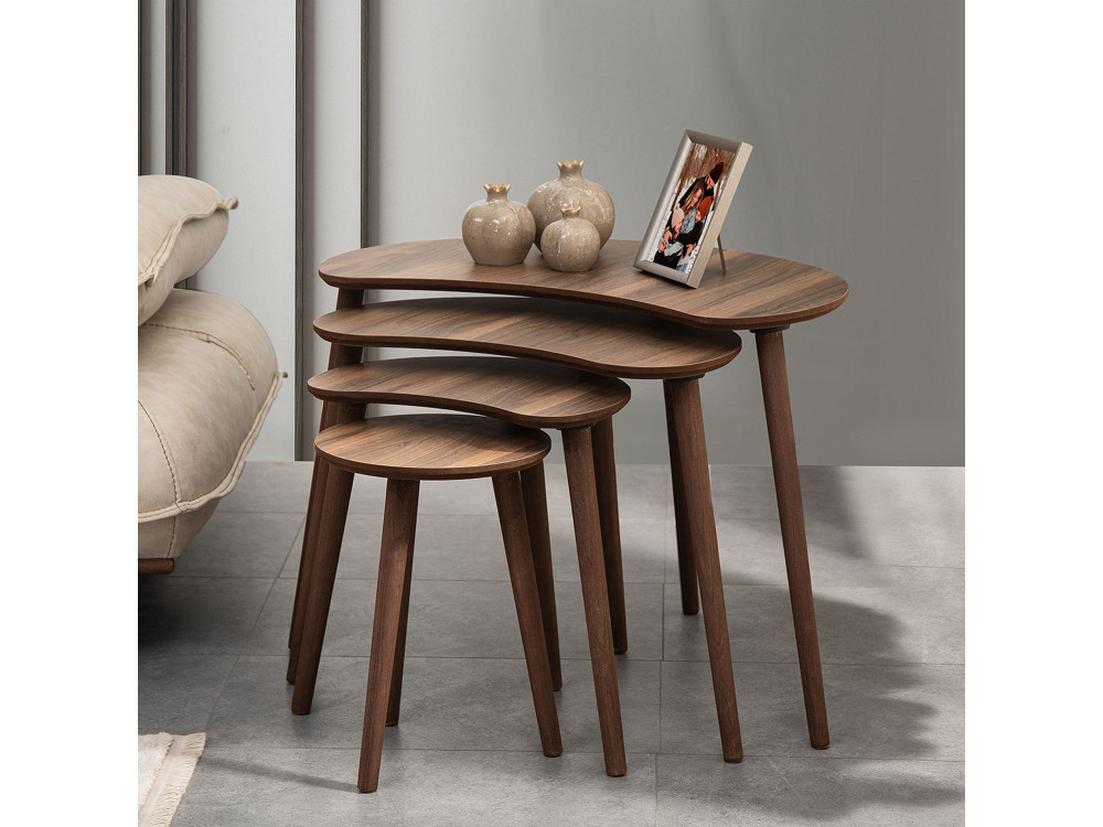 Tavolo nido in legno "Moon" (4 pezzi) 40 x 75 x 55 cm - Noce