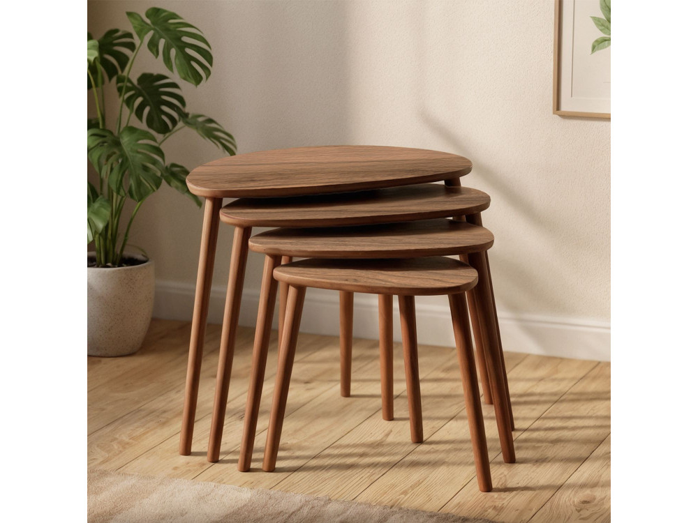 Nora", tavolo a nido di 4 pezzi in legno 68 x 45 x 55 cm - Noce