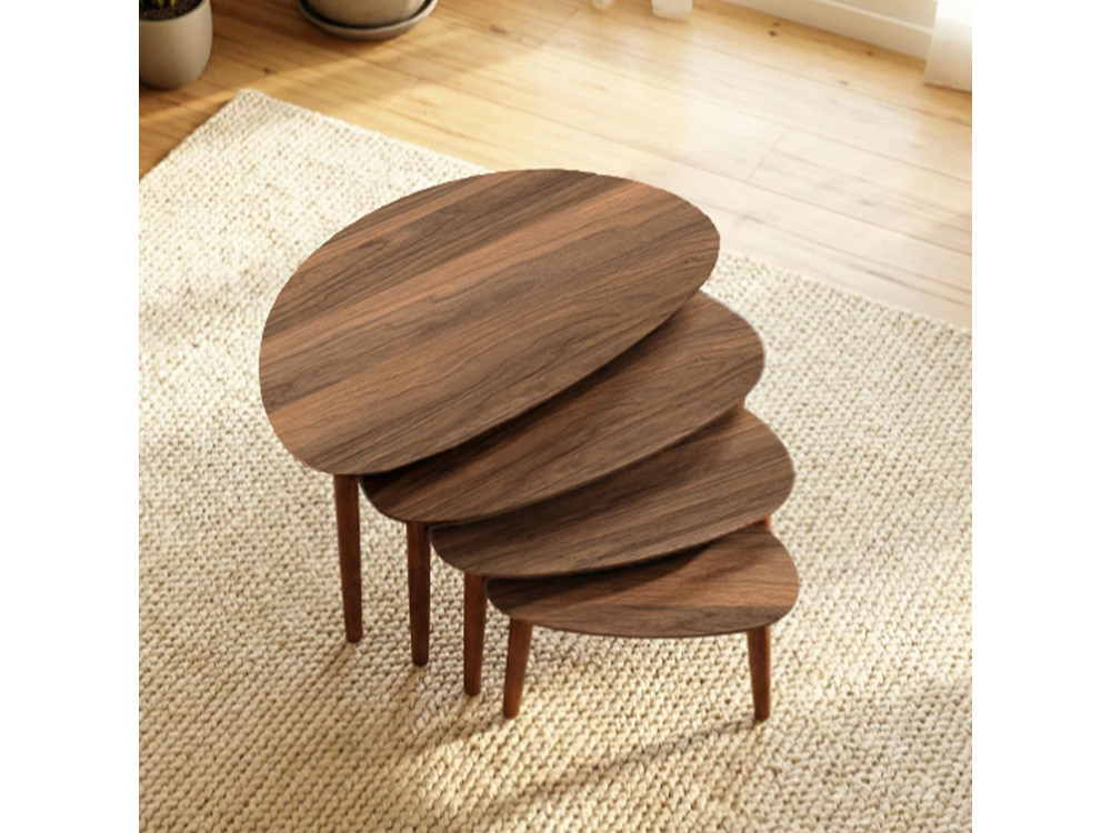 Nora", tavolo a nido di 4 pezzi in legno 68 x 45 x 55 cm - Noce