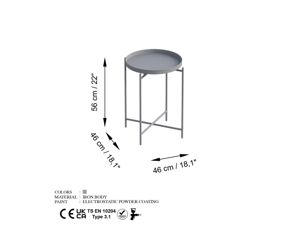 Tavolino in metallo "Sheby" 46 x 46 x 56 cm - Grigio