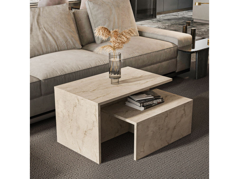 Tavolo nido in legno "Twins" (2 pezzi) 72 x 45 x 42 cm - Travertino
