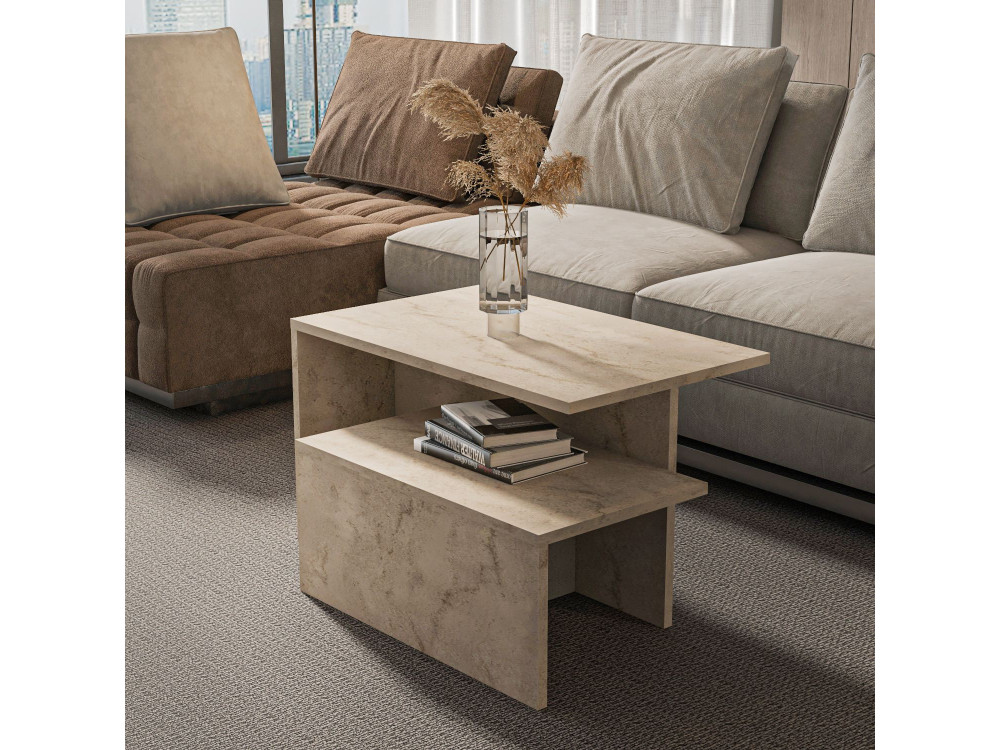 Tavolo nido in legno "Twins" (2 pezzi) 72 x 45 x 42 cm - Travertino