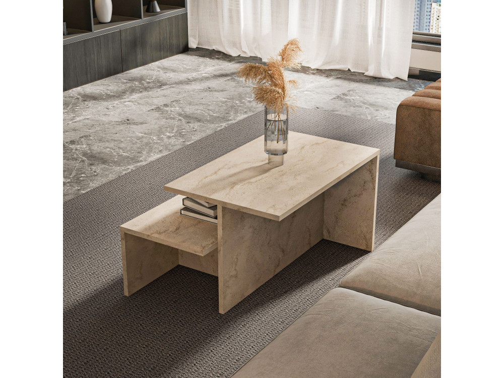 Tavolo nido in legno "Twins" (2 pezzi) 72 x 45 x 42 cm - Travertino