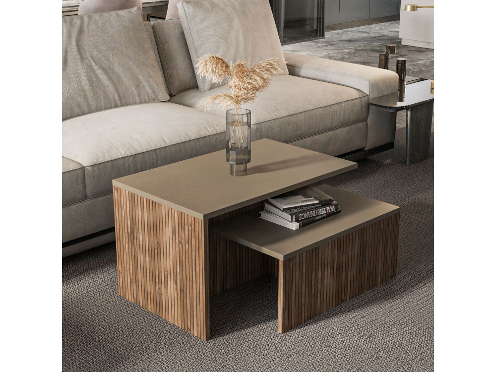 Tavolo nido in legno 2 pezzi "Twins" 72 x 45 x 42 cm - Taupe