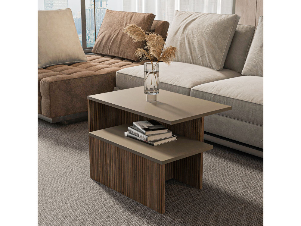 Tavolo nido in legno 2 pezzi "Twins" 72 x 45 x 42 cm - Taupe