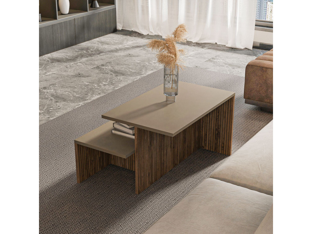 Tavolo nido in legno 2 pezzi "Twins" 72 x 45 x 42 cm - Taupe