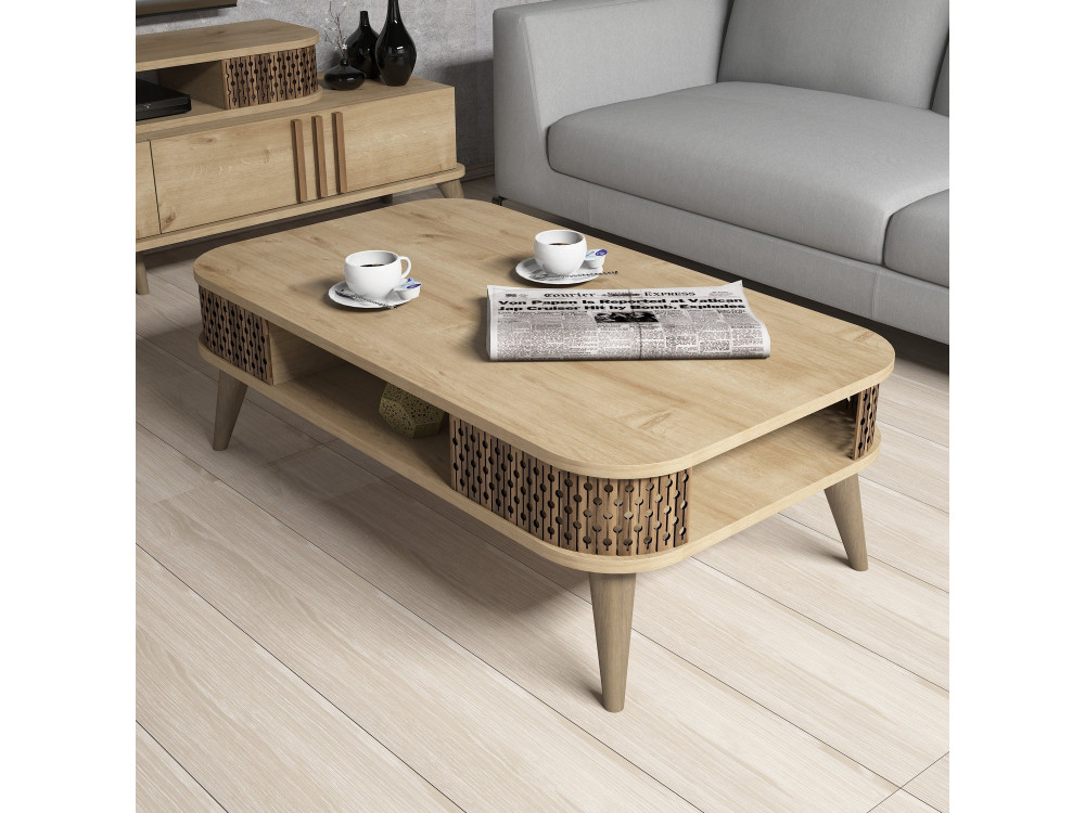 Tavolino in legno "Eylul" - 105 x 60 x 34 cm - Marrone