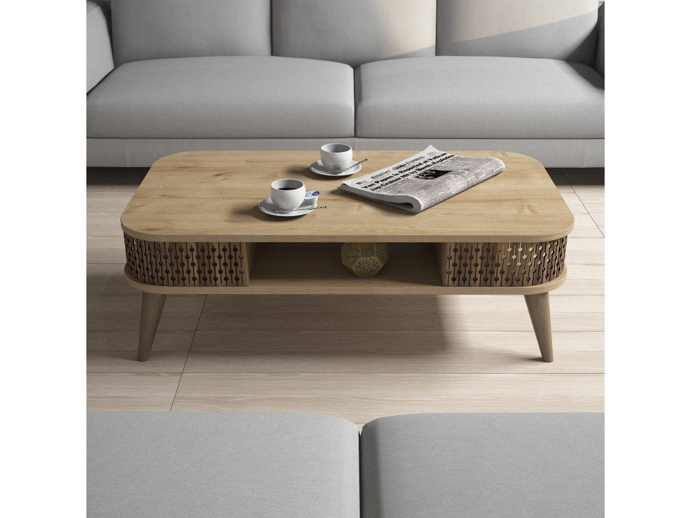 Tavolino in legno "Eylul" - 105 x 60 x 34 cm - Marrone