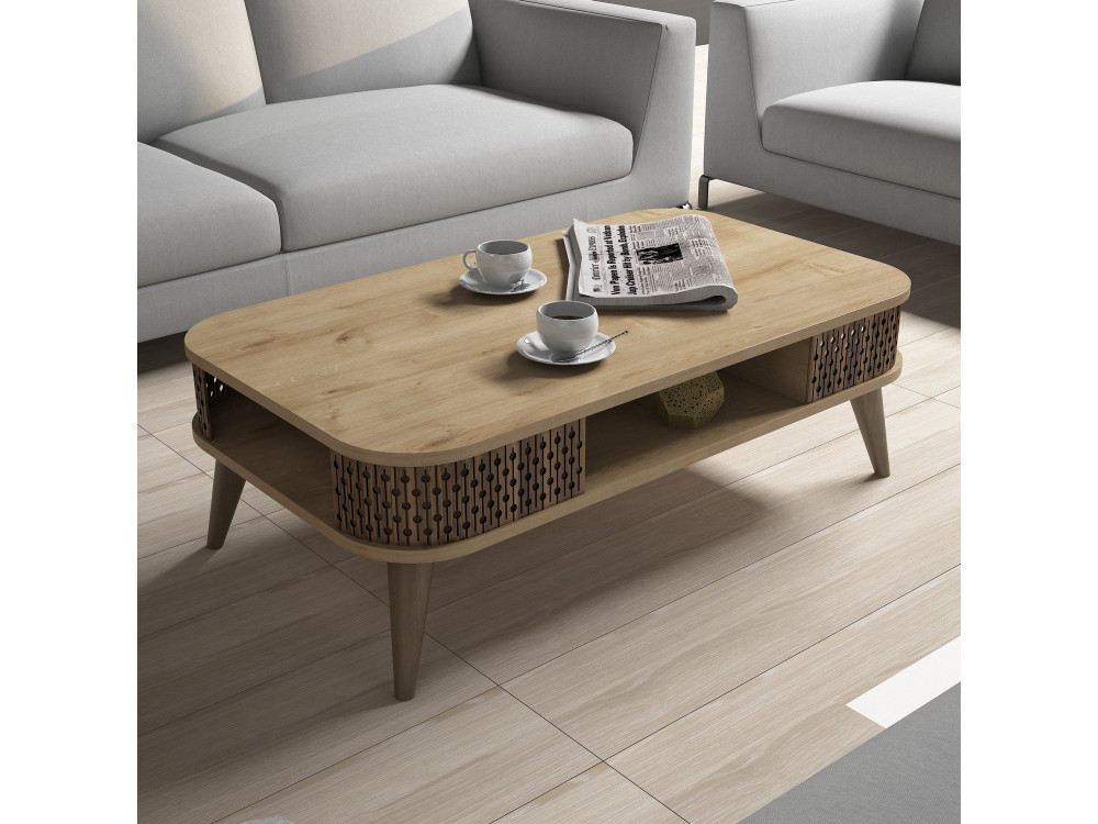 Tavolino in legno "Eylul" - 105 x 60 x 34 cm - Marrone