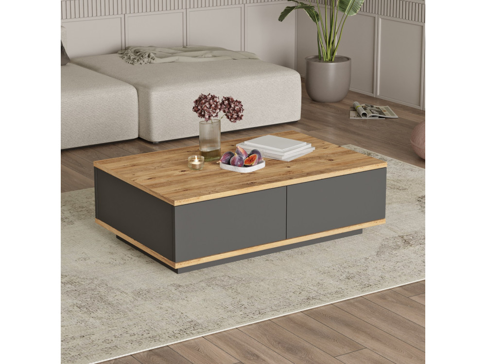 Tavolino in legno "Frew" - 90 x 60 x 28 cm - Marrone