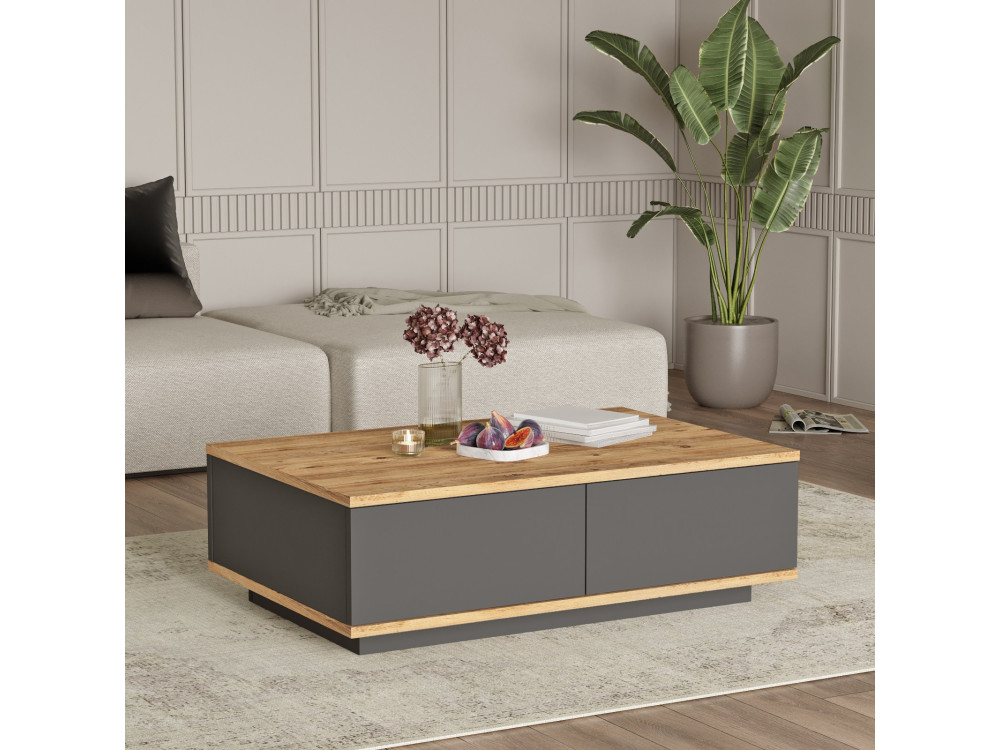 Tavolino in legno "Frew" - 90 x 60 x 28 cm - Marrone