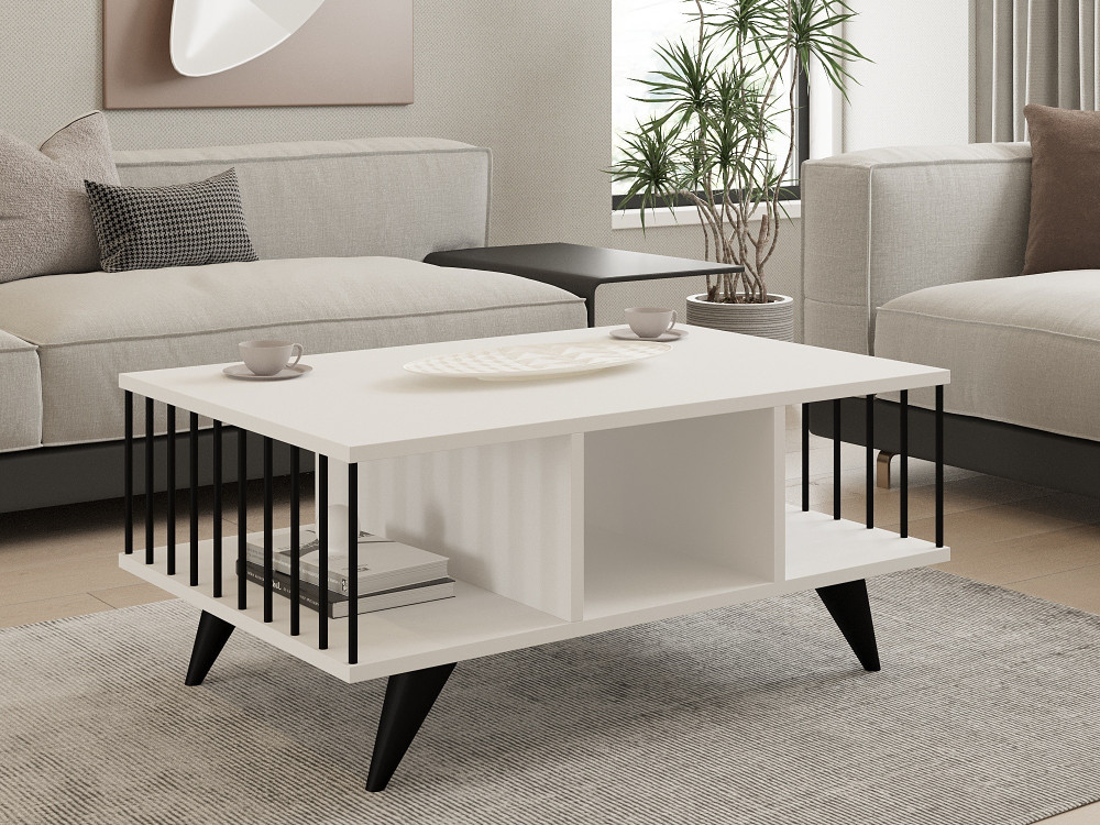 Tavolino in legno "Bert" - 90 x 60 x 40 cm - Bianco