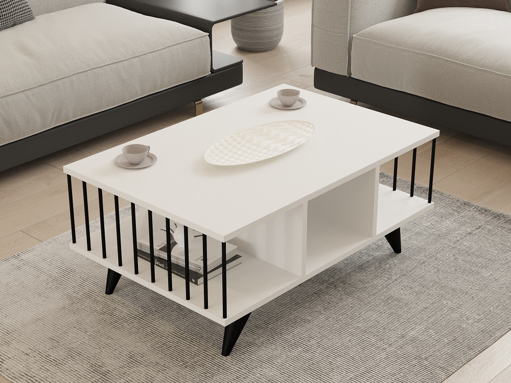 Tavolino in legno "Bert" - 90 x 60 x 40 cm - Bianco