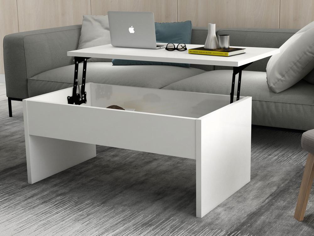 Tavolino "Akilli" con contenitore in legno - 90 x 52 x 45 cm - Bianco