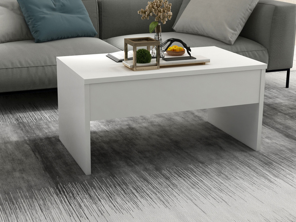 Tavolino "Akilli" con contenitore in legno - 90 x 52 x 45 cm - Bianco