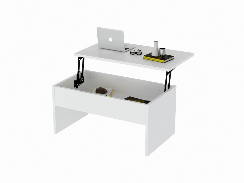 Tavolino "Akilli" con contenitore in legno - 90 x 52 x 45 cm - Bianco