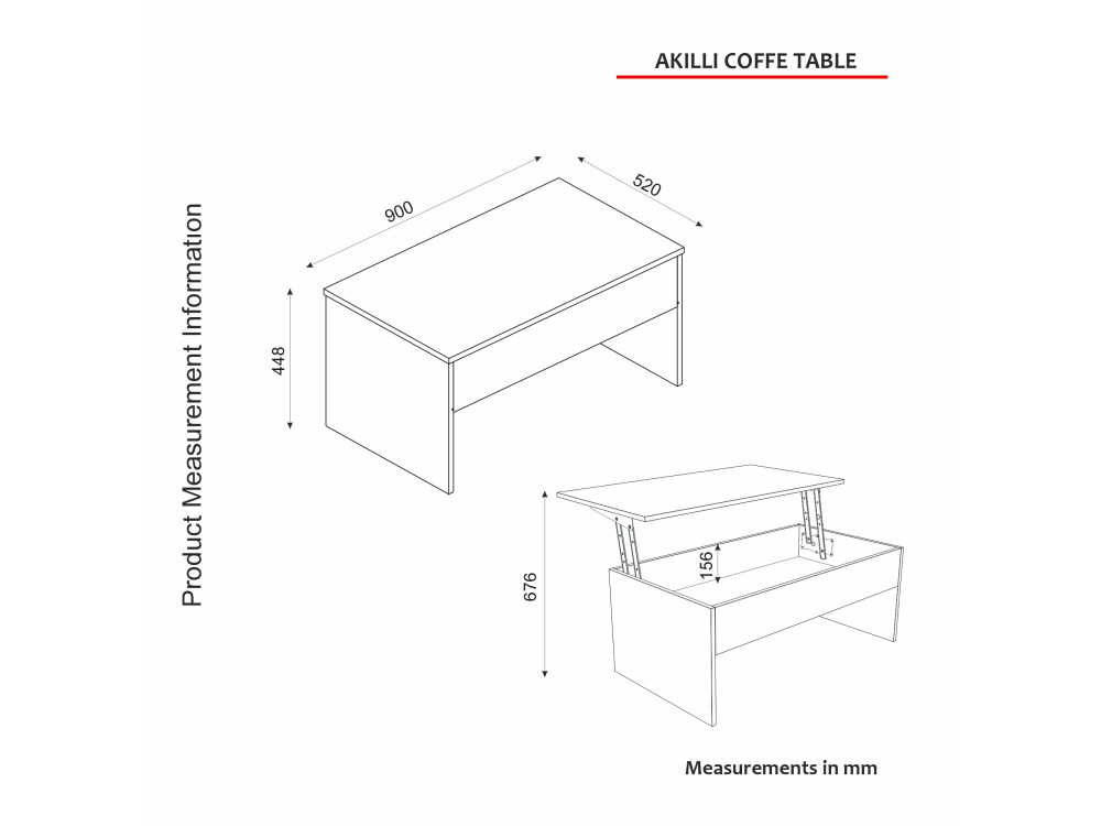 Tavolino "Akilli" con contenitore in legno - 90 x 45 x 52 cm - Travertino