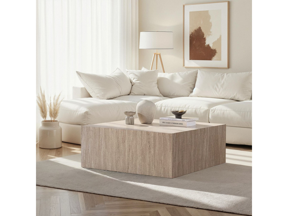 Tavolino in MDF "Prizma" - 90 x 90 x 35 cm - Travertino