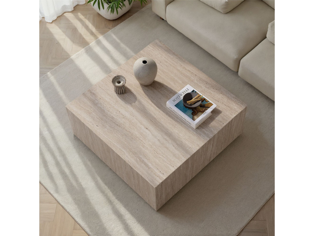 Tavolino in MDF "Prizma" - 90 x 90 x 35 cm - Travertino
