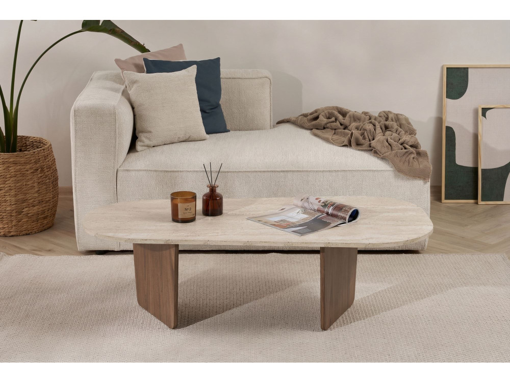 Tavolino in legno "Ovalis" - 130 x 65 x 40 cm - Travertino / Noce
