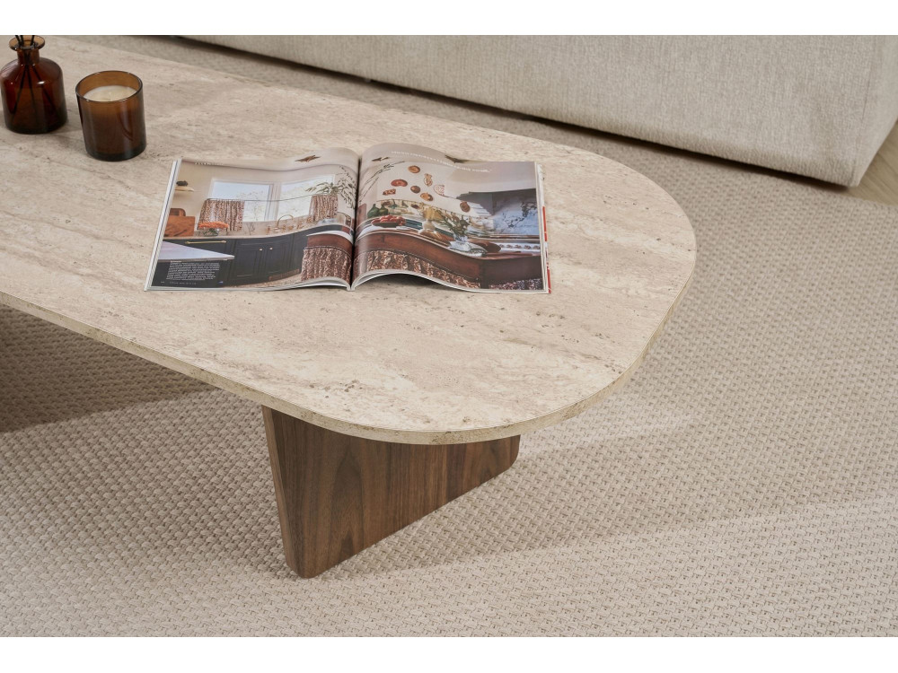Tavolino in legno "Ovalis" - 130 x 65 x 40 cm - Travertino / Noce