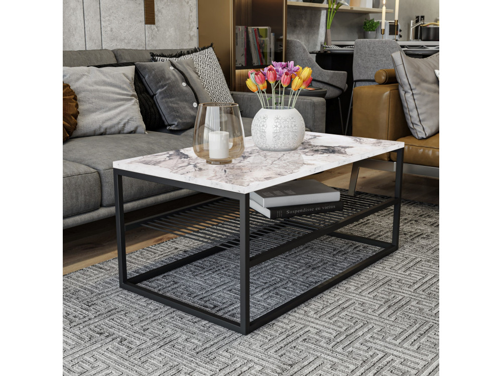Tavolino in legno "Asude" - 95 x 55 x 42 cm - Bianco