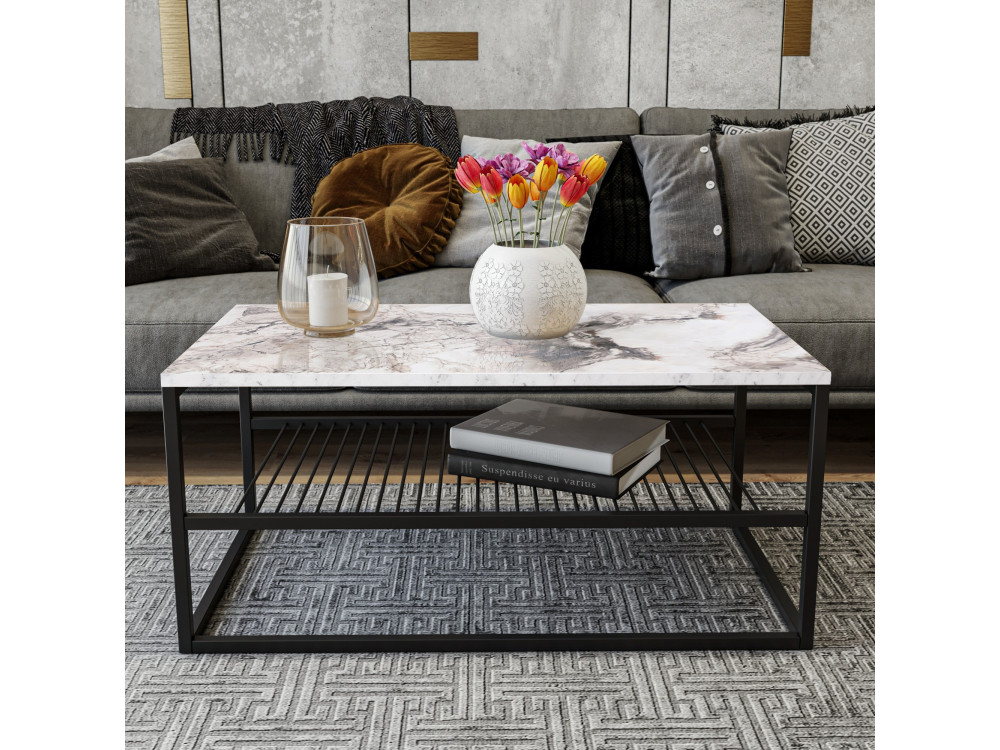 Tavolino in legno "Asude" - 95 x 55 x 42 cm - Bianco