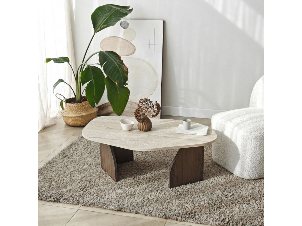 Tavolino in legno "Rock" - 100 x 60 x 35 cm - Travertino