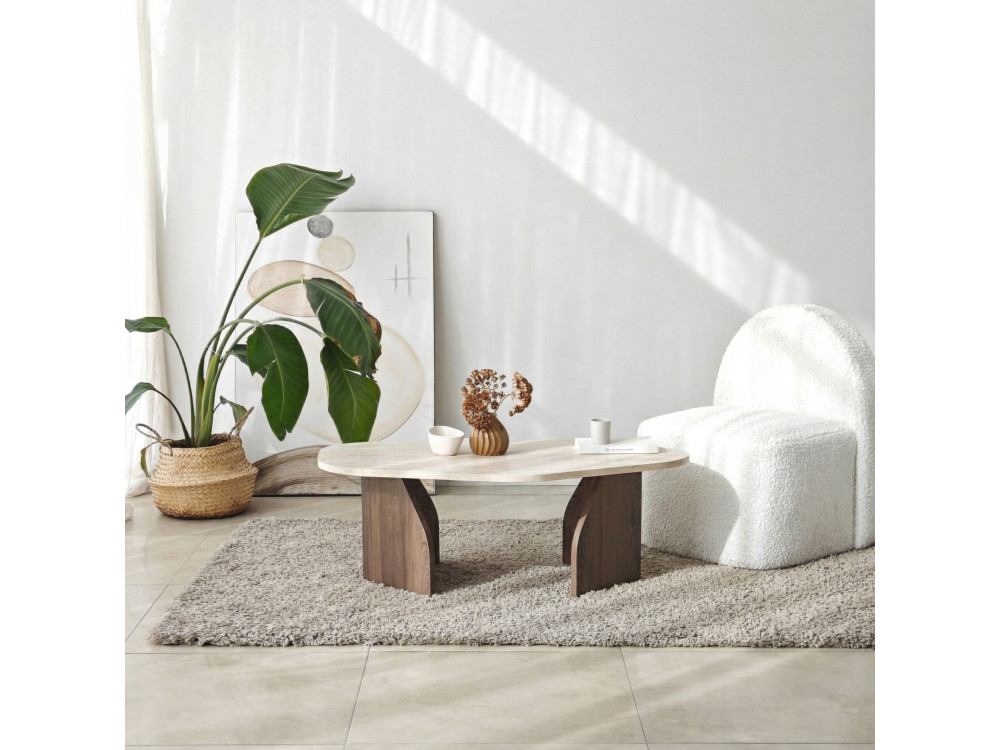 Tavolino in legno "Rock" - 100 x 60 x 35 cm - Travertino