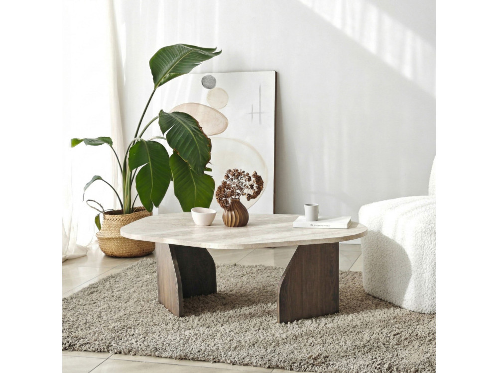 Tavolino in legno "Rock" - 100 x 60 x 35 cm - Travertino