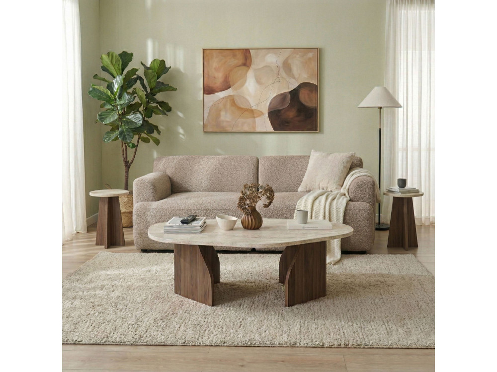 Tavolino in legno "Rock" - 100 x 60 x 35 cm - Travertino