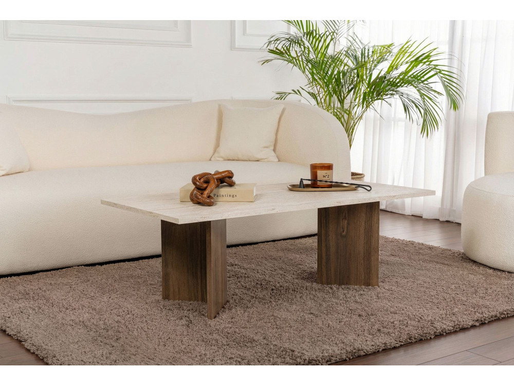 Tavolino in legno "Sabin" - 119 x 60 x 40 cm - Travertino