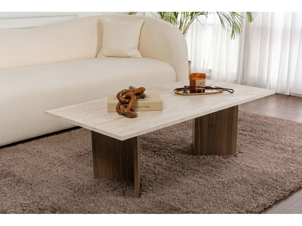 Tavolino in legno "Sabin" - 119 x 60 x 40 cm - Travertino