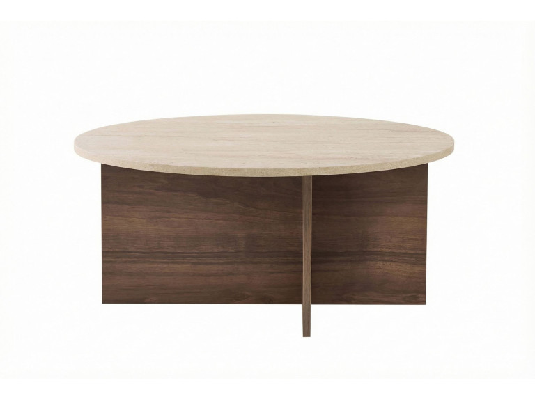 Tavolino in legno "Soleil" - 90 x 90 x 40 cm - Travertino