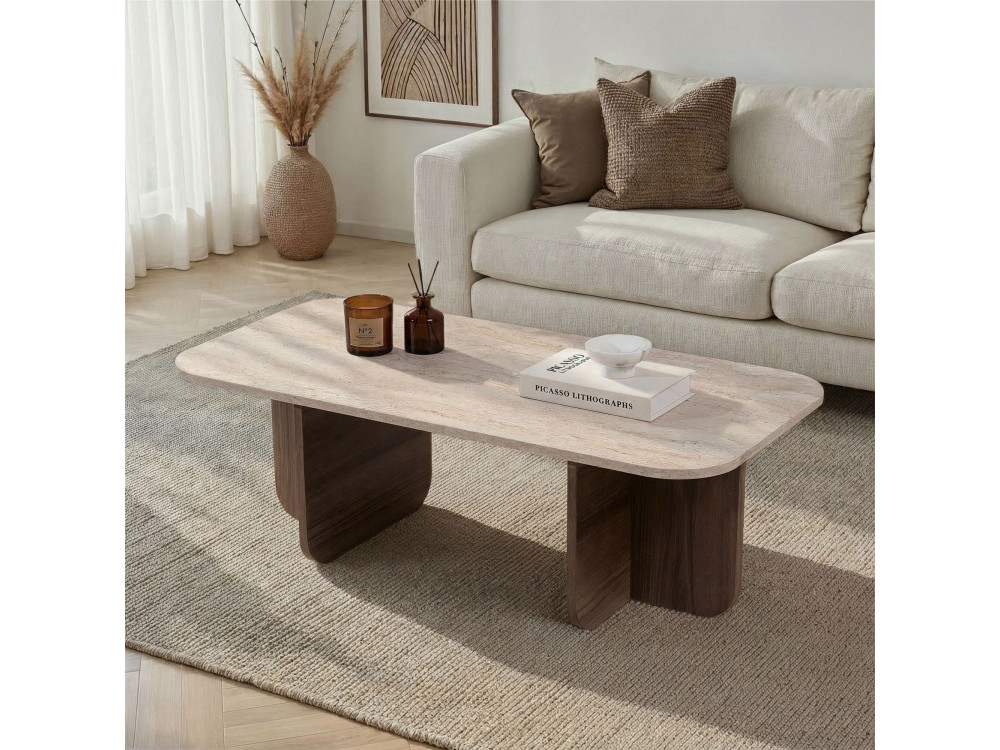 Tavolino in legno "Akira" - 120 x 60 x 41 cm - Travertino