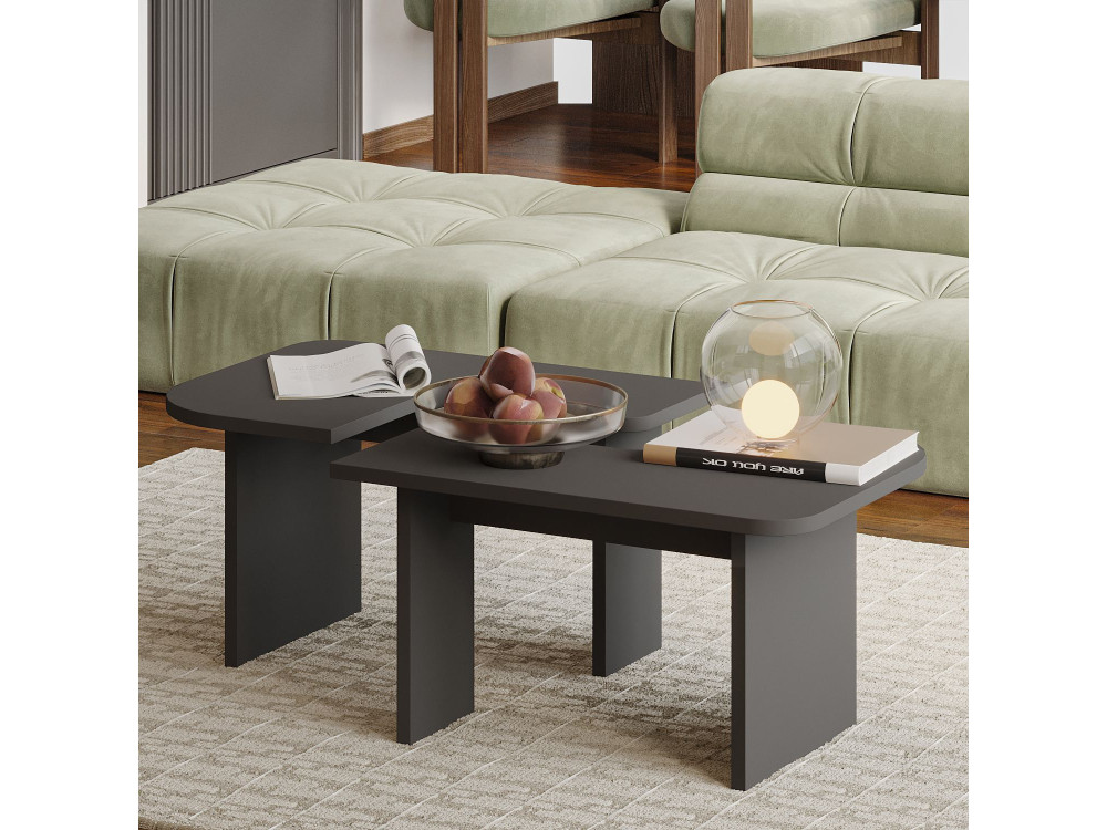 Set di tavolini in legno "Iris" - 90 x 45 x 35 cm - Grigio antracite