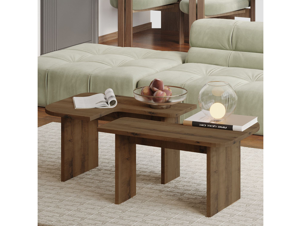Set di tavolini in legno "Iris" - 90 x 45 x 35 cm - Marrone