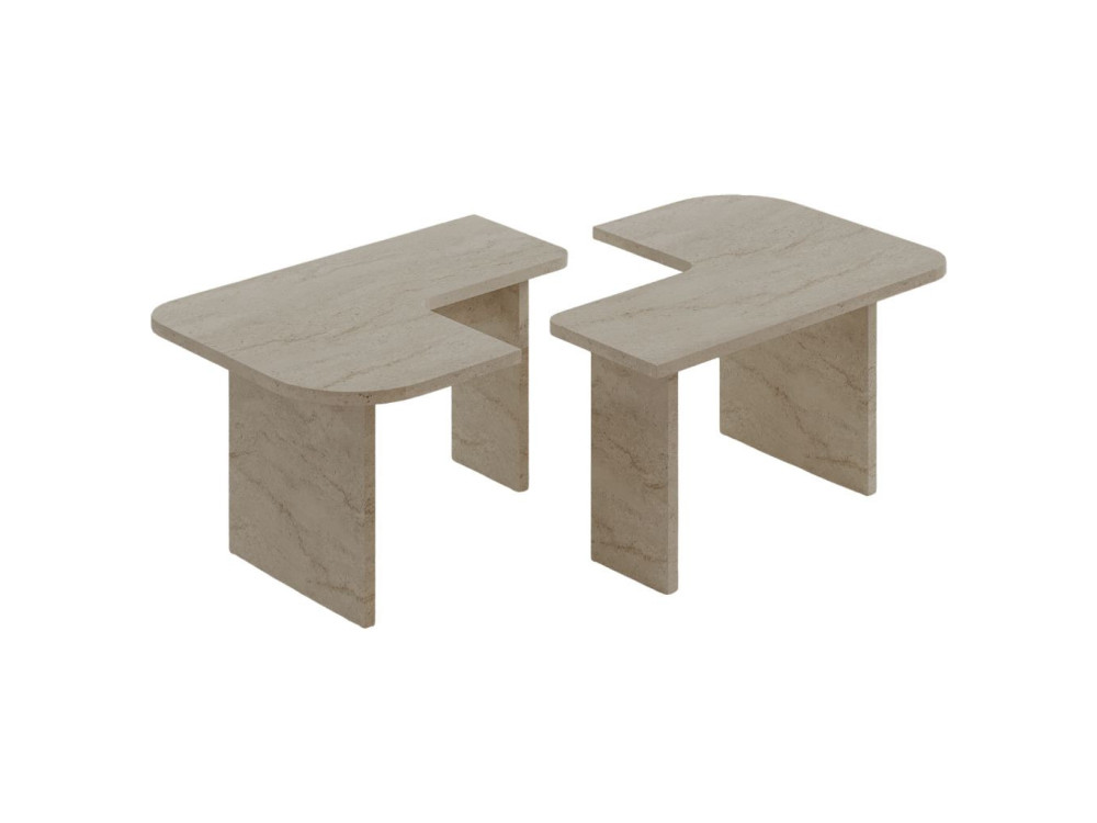 Set di tavolini in legno "Iris" - 90 x 45 x 35 cm - Travertino