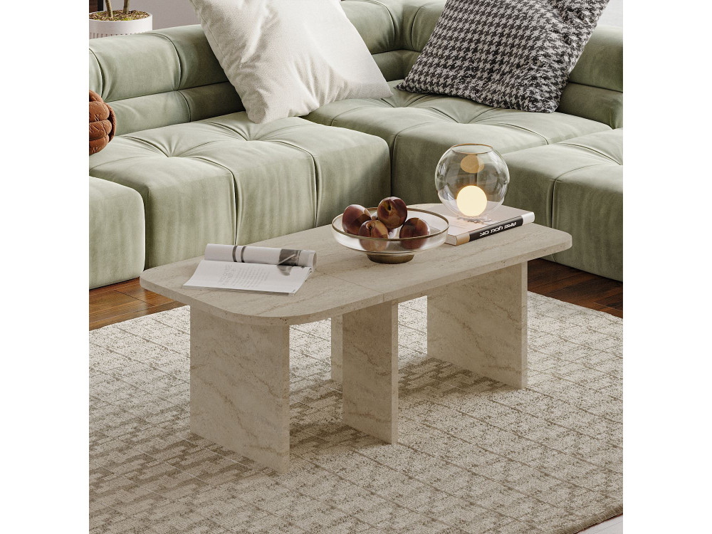 Set di tavolini in legno "Iris" - 90 x 45 x 35 cm - Travertino