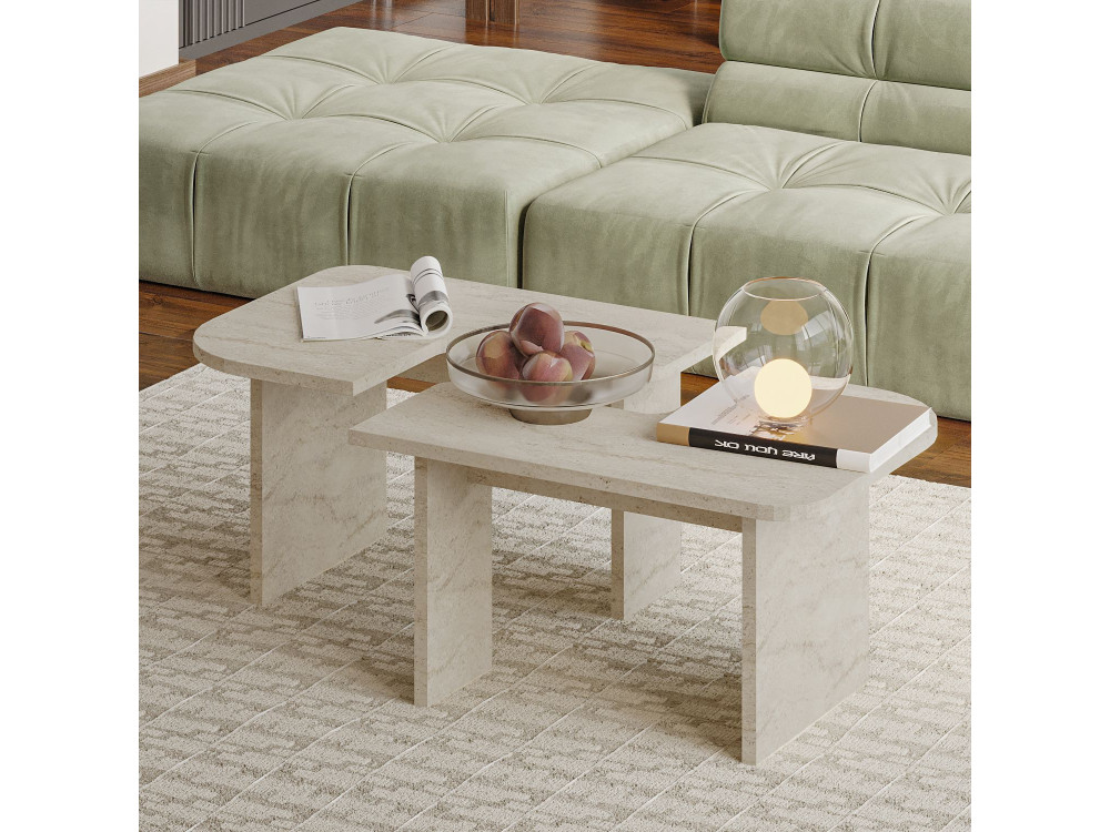 Set di tavolini in legno "Iris" - 90 x 45 x 35 cm - Travertino