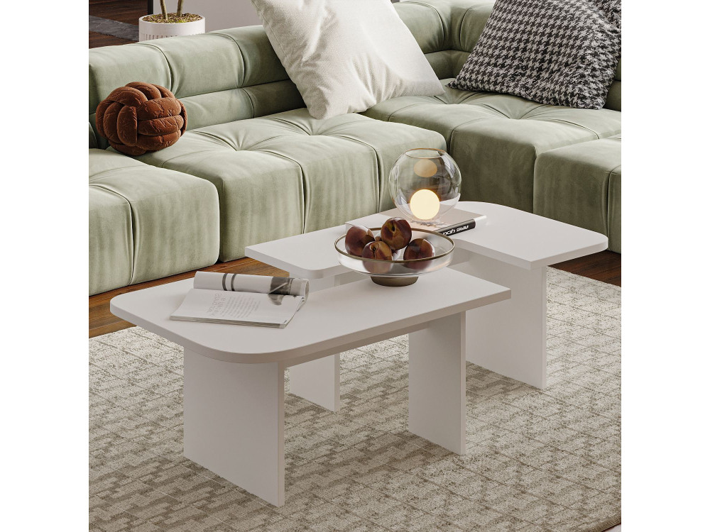 Set di tavolini in legno "Iris" - 90 x 45 x 35 cm - Bianco