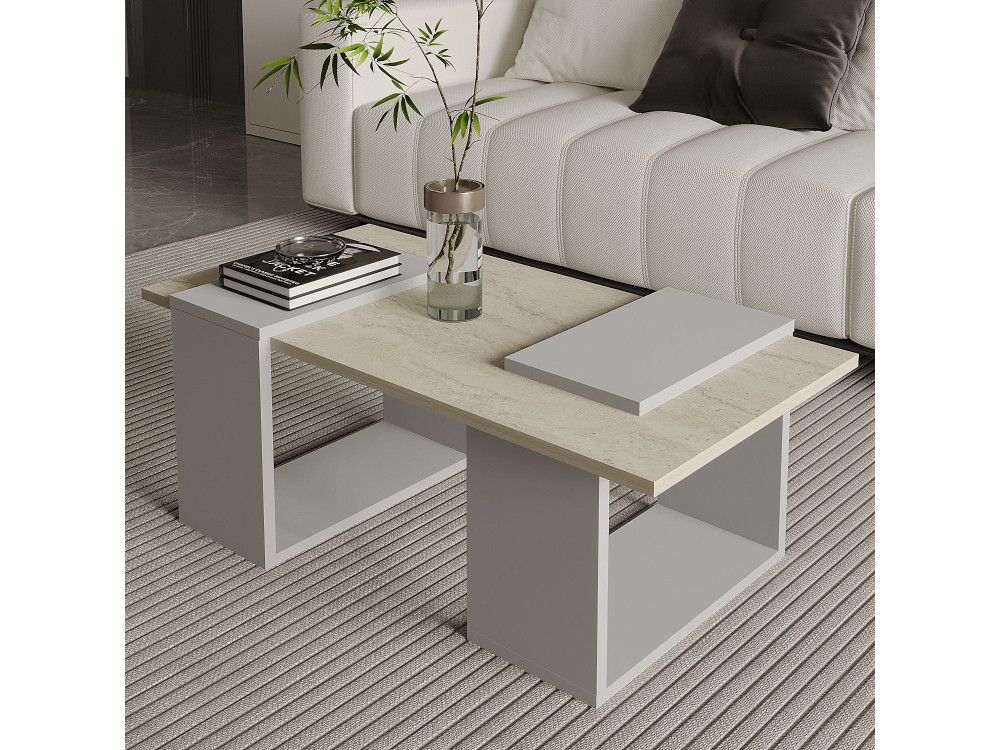 Tavolino in legno "Matris" - 90 x 46 x 37 cm - Travertino
